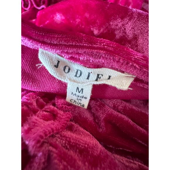 Jodiful Magenta Pink Medium Crushed Velvet Long SLeeve Tiered Dress - Picture 3 of 8